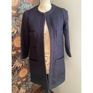Sloosh Open Front Blue & Black Tweed Coat Size XS